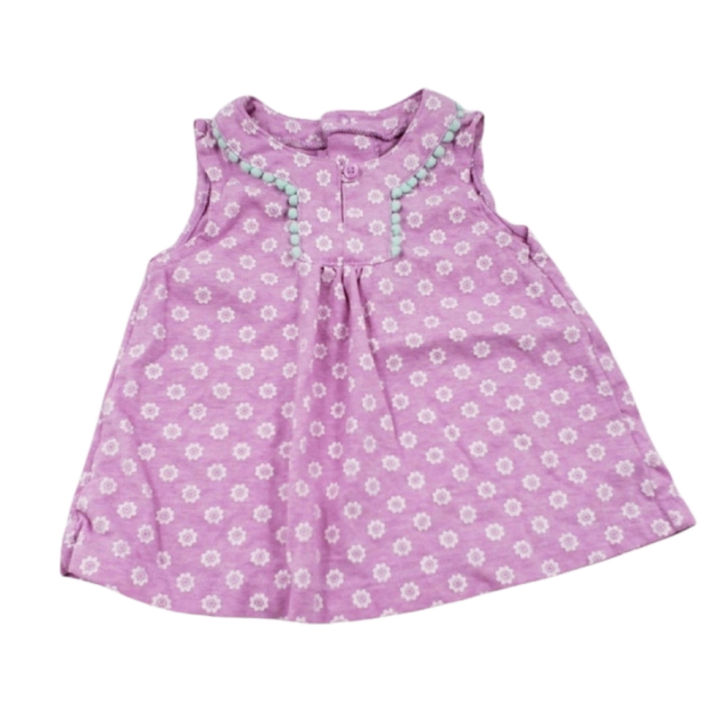 Carter's Floral Tunic Sleeveless Size 18M Purple Blue Pom Poms Girls Baby Kids